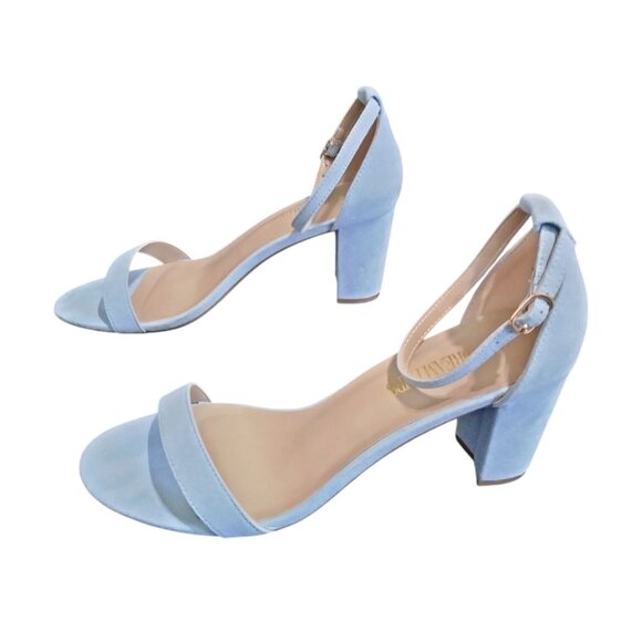 Dream Pairs Size 10 Sandals Blue Suede Ankle Strap 3in Chunky Heel Open Toe - Picture 7 of 9